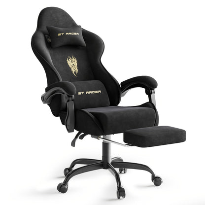 Gaming Chair Ergonomic Esports Chair – Skin-Friendly PU Leather, Thickened Board, Linkage Armrest, Adjustable Footrest & Headrest