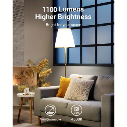 A19 LED Light Bulb 14W 1100 Lumens 4500K Daylight White 85+ CRI Non-Dimmable – E26 Base No Flicker High Brightness Bulb for Home Bedroom