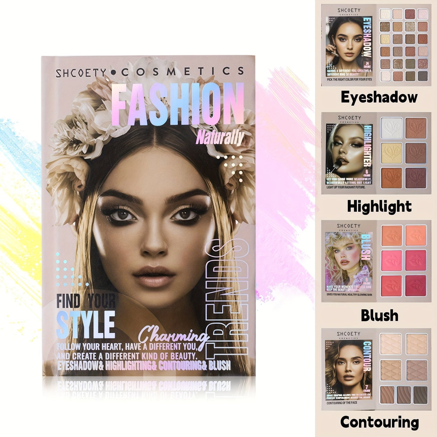 3-in-1 Eyeshadow Blush Highlighter Palette Loose Powder Book-Style Folding Compact Buildable, for Makeup, Travel and Everyday Vanity Use