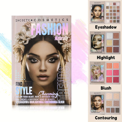 3-in-1 Eyeshadow Blush Highlighter Palette Loose Powder Book-Style Folding Compact Buildable, for Makeup, Travel and Everyday Vanity Use