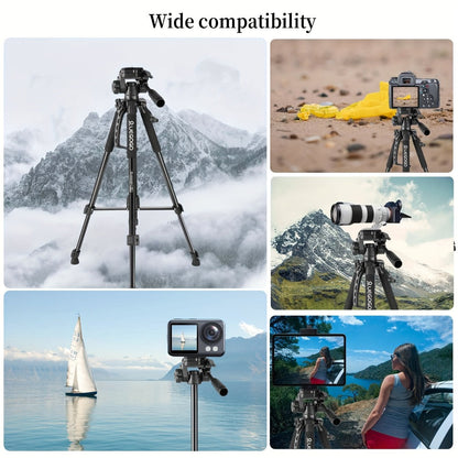60-Inch Camera Tripod in Black with Pan-and-Tilt Head, Quick-Release Plate, Phone Holder and Storage Bag