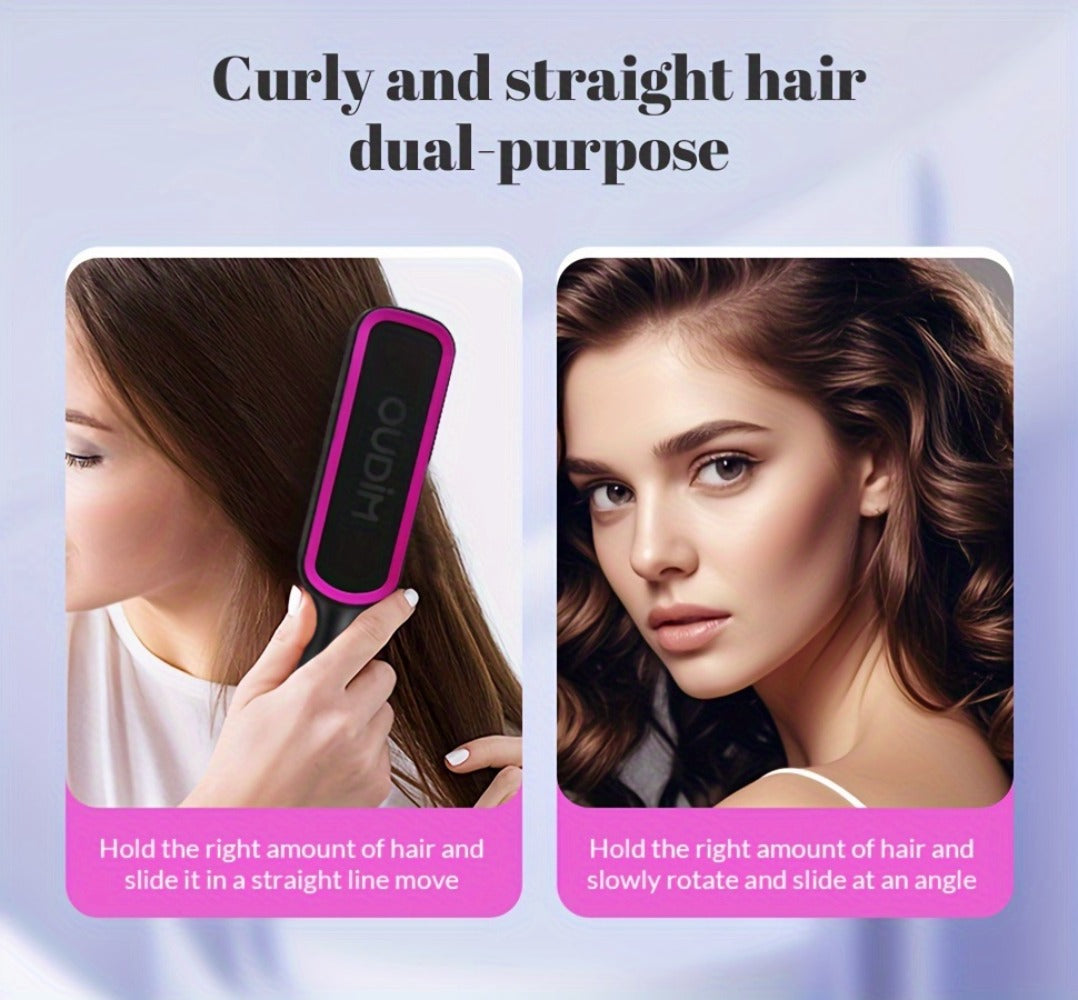 6-Setting Ionic Hair Straightener Brush with Fast Heat-Up & Anti-Scald Protection, for Home, Travel and Salon Hair Styling