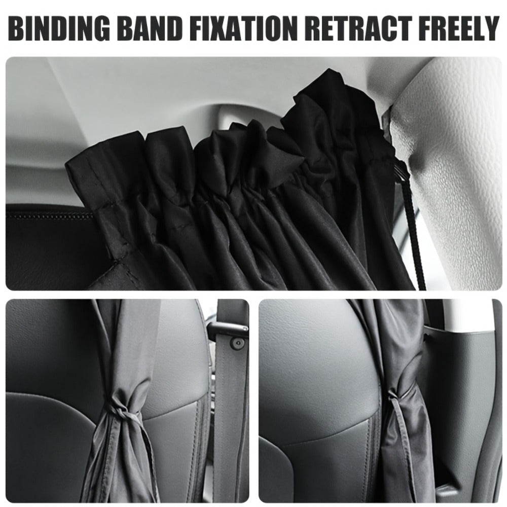 Car Privacy Curtain Set 3-Piece 99% Blackout | Extra-Large Rear Seat Divider & Side Window Curtains, Double-Layer Fabric