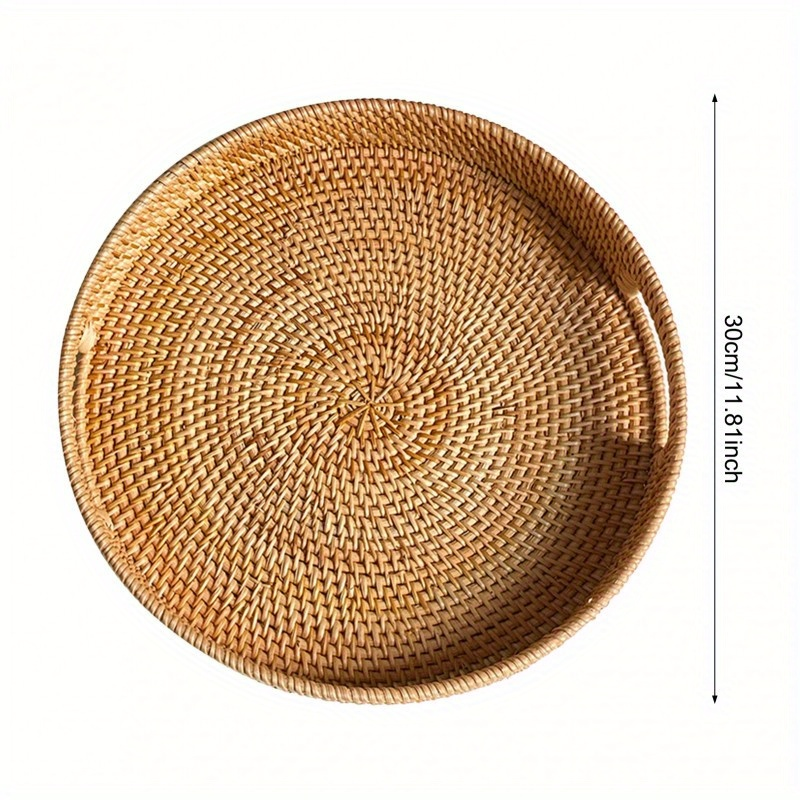 Serving Tray Basket – Hand-Woven Round Rattan Organizer for Fruits Bread Snacks, for Home Cooking, Dining and Outdoor Meals