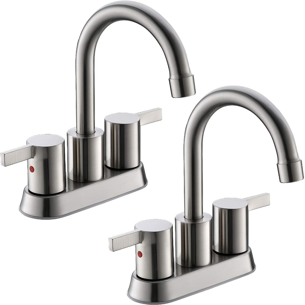 4-Inch Centerset Bathroom Faucet with Dual Handles, Swivel Spout and Single or Two-Piece Finish Options