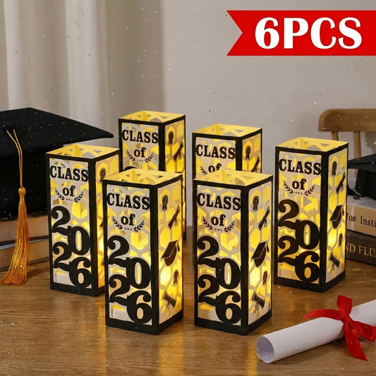Six-Piece Class of 2026 Graduation Centerpiece Set with Paper Lantern Boxes in Six Color Themes