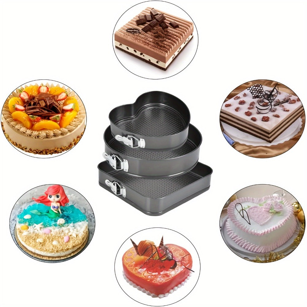 Removable Bottom Cake Pan Set, Nonstick Carbon Steel Round & Heart Shaped Springform Baking Pans