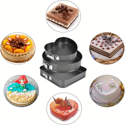 Removable Bottom Cake Pan Set, Nonstick Carbon Steel Round & Heart Shaped Springform Baking Pans