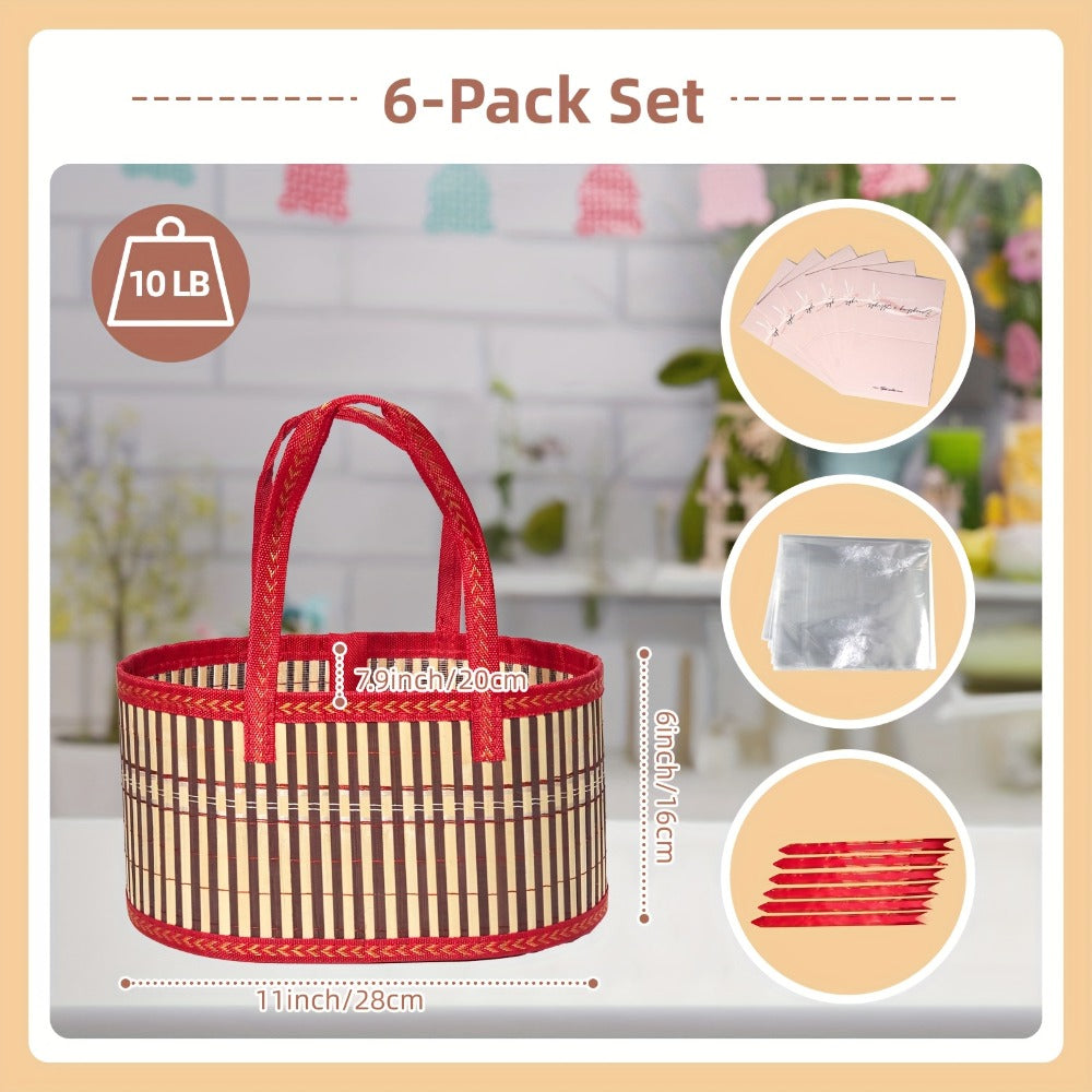 Bamboo Storage Baskets 6-Pack in Oval or Round Shapes with Nine Color and Shape Options for Home Organization