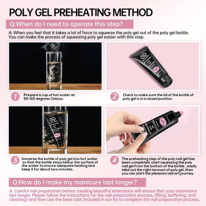 Twelve-Color Poly Extension Gel Tube Set with Nude, Pink, White and Clear Shades for UV or LED Nail Art and Extensions