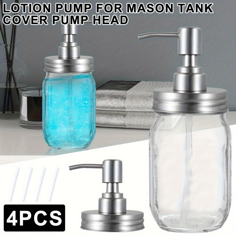 Mason Jar Soap Dispenser Pump Lids 4 Pack – 304 Stainless Steel Regular Mouth Mason Jar Pump Replacement, Leakproof Gasket