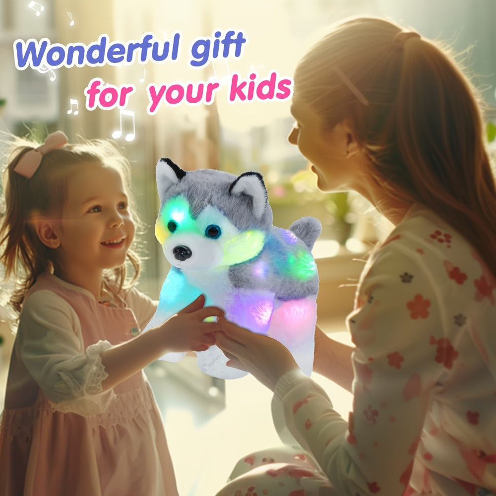 Musical Glowing Husky Puppy Plush Toy 12 Inch, Dog Stuffed Animal with Light-Up Night Light & Lullaby Music