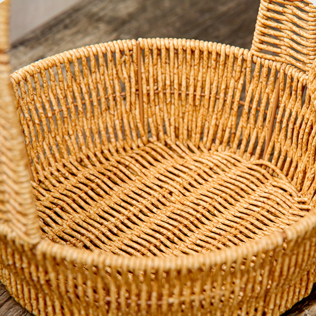 Rattan-Look Plastic Woven Carry Basket with Tall Handle in Small, Medium and Large Size Options