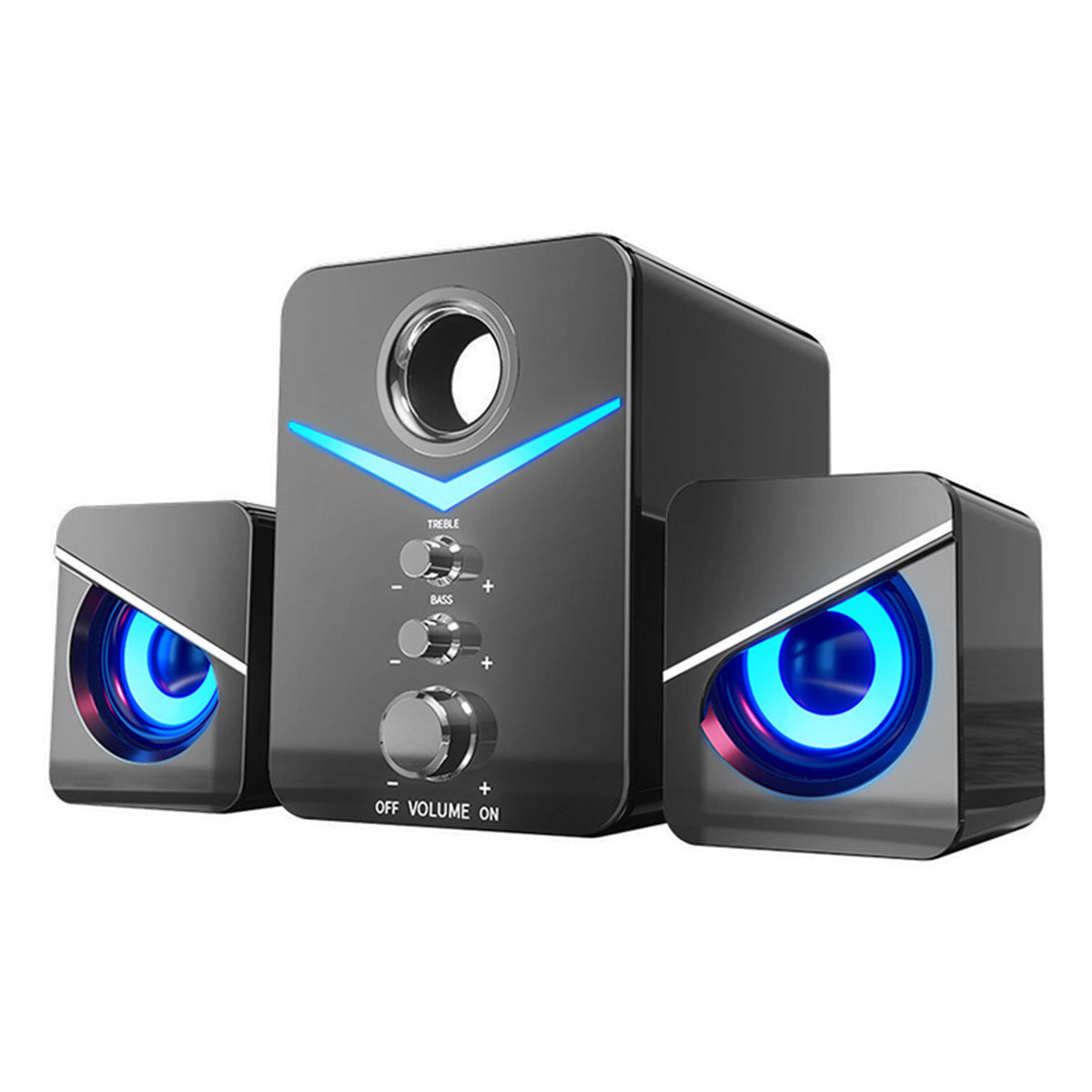 USB Powered Computer Speakers with Subwoofer, 3.5mm Aux Wired Desktop PC Laptop Speaker System, Dual 2" Tweeter + 3" Subwoofer