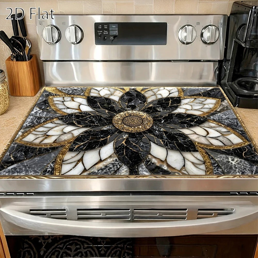 Stove Protector Mat Heat Resistant Non-Stick Reusable Gas Stove Liner Marble Pattern for Gas Stove Glass Cooktop Induction Cooker Oven