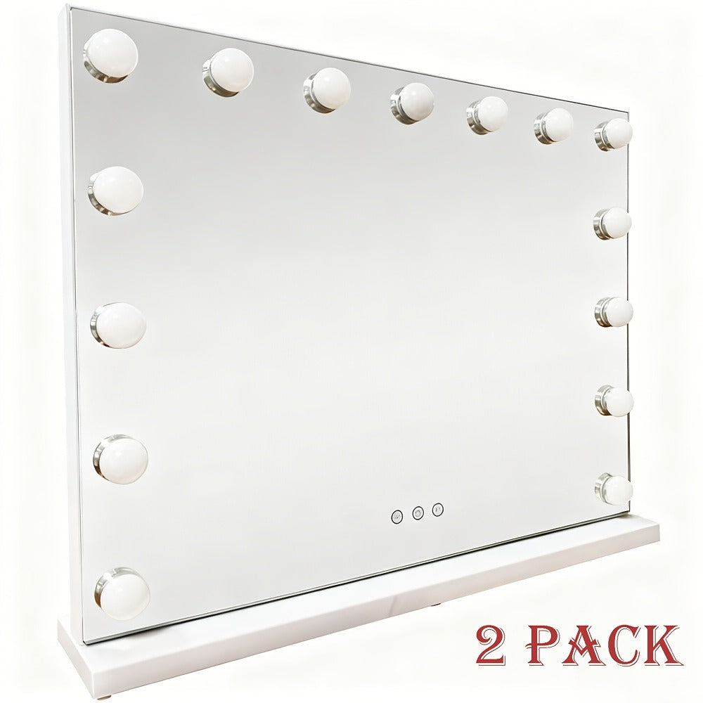 Hollywood Vanity Mirror with 15 LED Bulbs, 23 x 19 Inch Frame, Three Brightness Levels and White Base