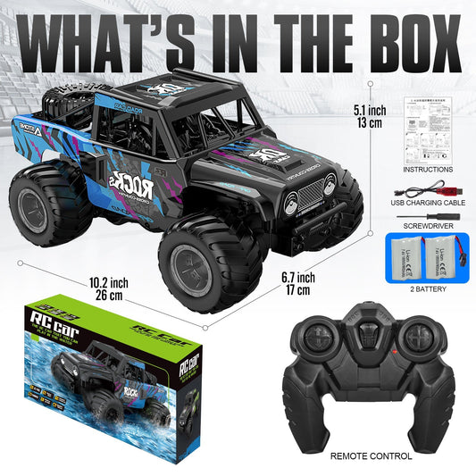RC Monster Truck or Pickup 1:16 Scale in Five Body and Color Styles with 4WD Layout and Two Rechargeable Batteries