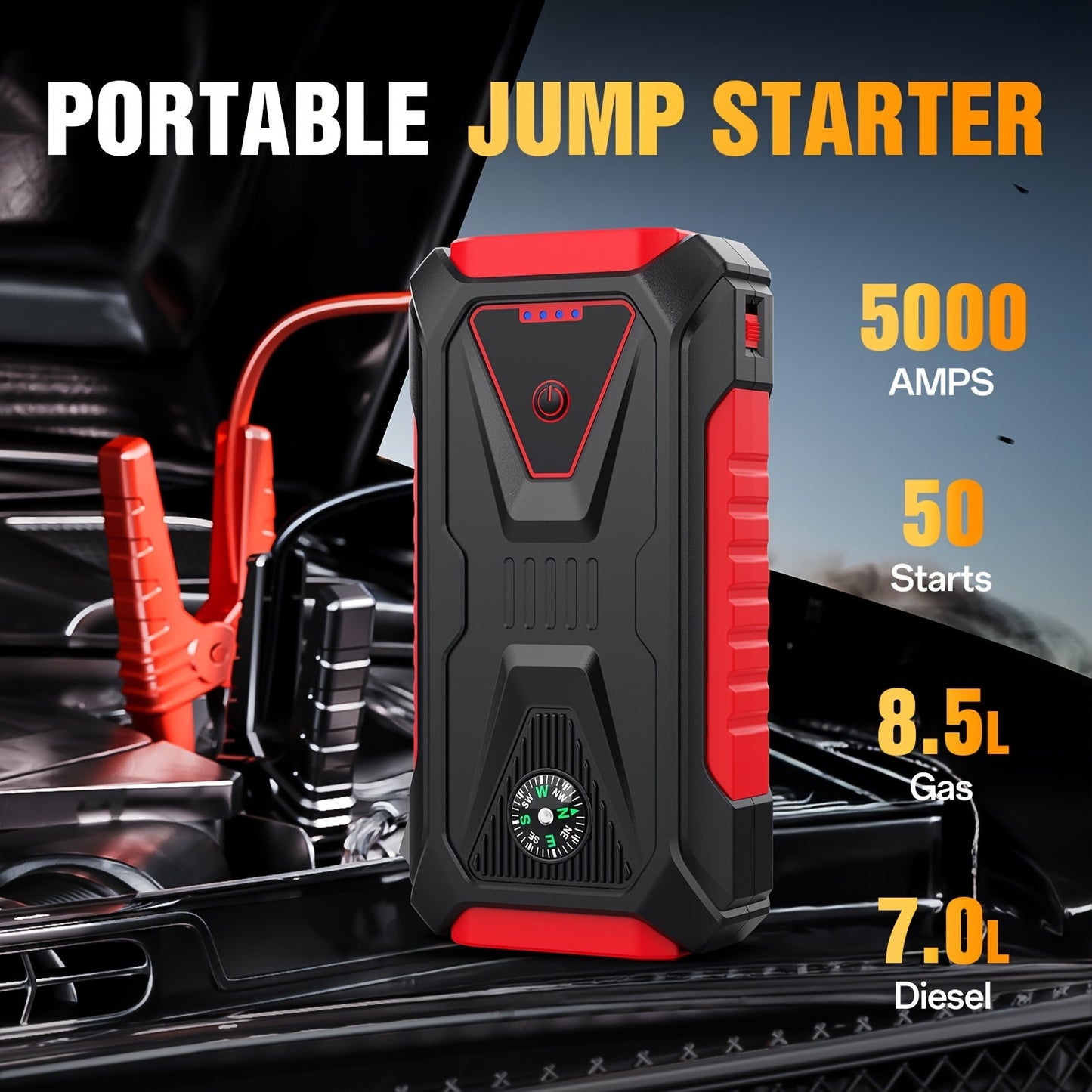TM26 Jump Starter with 74Wh Checkout Label, Red-and-Black Case, Clamp Leads and Digital Display