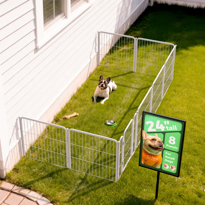 Dog Playpen with Gate – Heavy Duty Metal Pet Exercise Pen for Large Medium Small Dogs, 8/16/24/32/48 Panels, 24/32/40/45/50 Inch Height