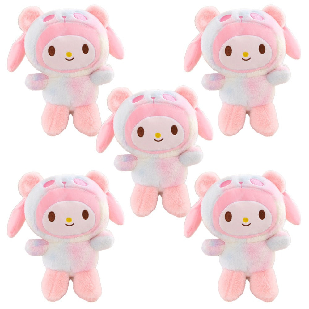 Sanrio Tie Dye Plush Set of 5, Kawaii Hello Kitty Kuromi My Melody Cinnamoroll Gudetama Stuffed Animals