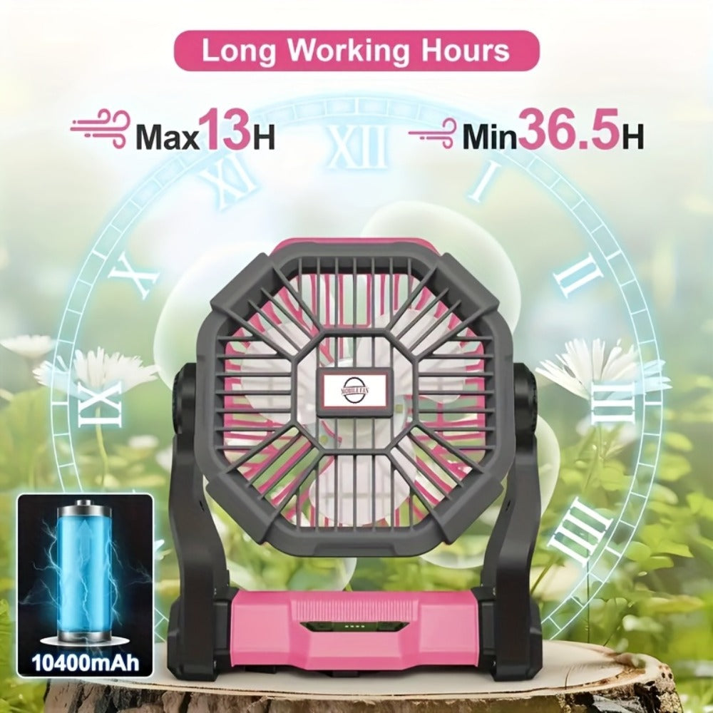 Camping Fan with LED Lantern 3-in-1 Rechargeable Portable Tent Fan with Hook Timer & Rotation for Car RV Barbecue Travel Outdoor