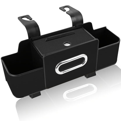 Compact Headrest-Hanging Car Organizer with Two Cup Pockets, Tissue Opening, Hooks and Five Pack Options