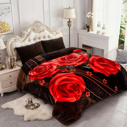 Reversible Plush Blanket 2-Ply 520GSM Milk Velvet - Queen King Size Blanket with Vibrant Animal & Floral Designs