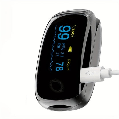 Rechargeable Fingertip Pulse Oximeter with Four-Parameter Display and Five Color Options from White to Blue