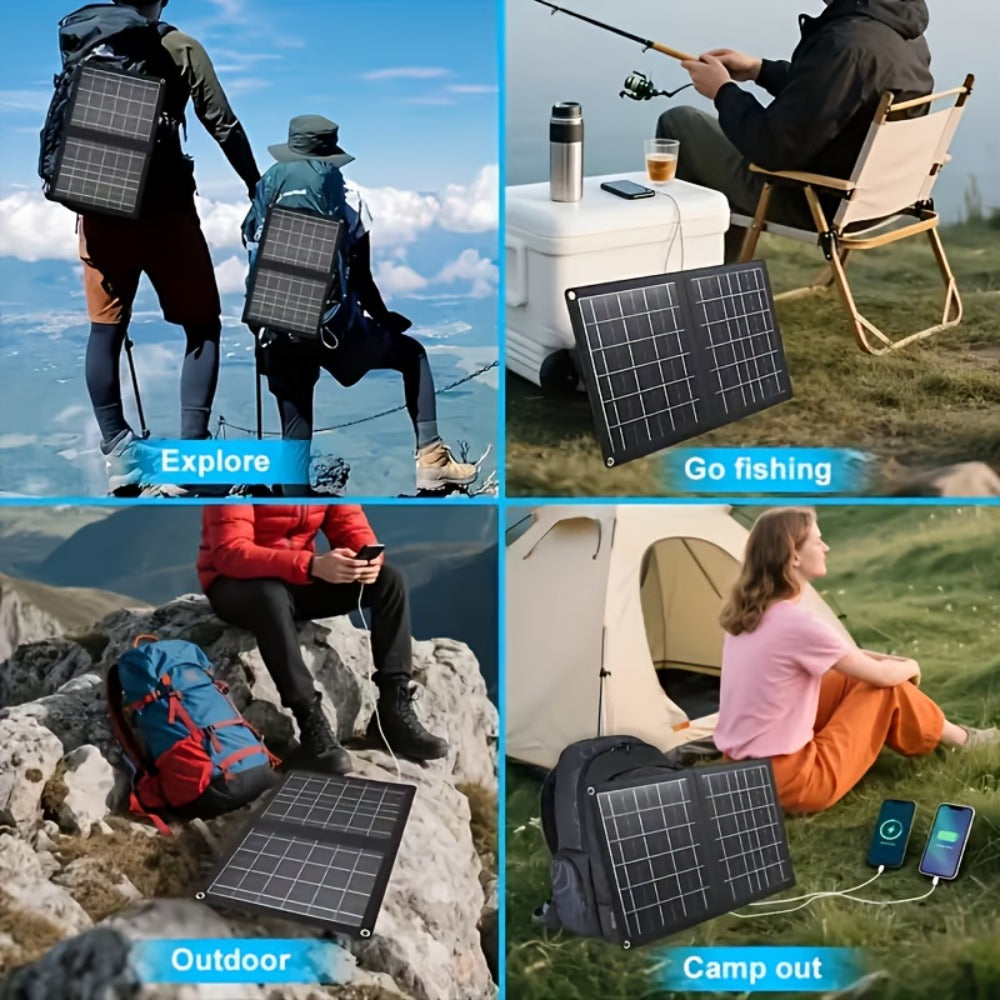 30W Foldable Solar Charging Panel – 2-in-1 Portable Design, USB Port, Fast Charge for Smartphones, Tablets & Action Cameras