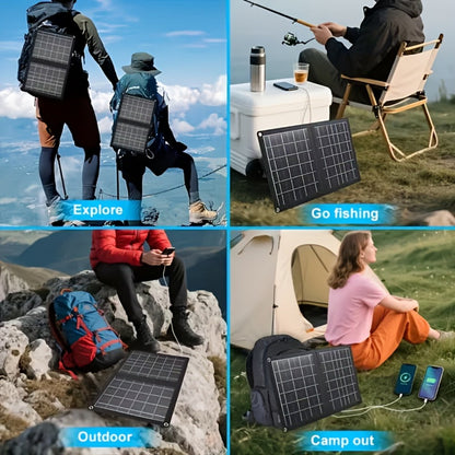 30W Foldable Solar Charging Panel – 2-in-1 Portable Design, USB Port, Fast Charge for Smartphones, Tablets & Action Cameras
