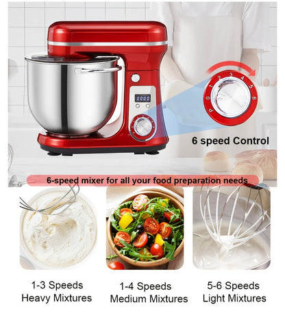 Stand Mixer 1200W 6L Stainless Steel Bowl - Kitchen Food Stand Mixer with Dough Hook, Whisk & Beater