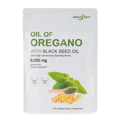 Herbal Supplements with HIMASTER Label, Oregano Oil 6000mg and Black Seed Oil 200mg, 300 Softgels