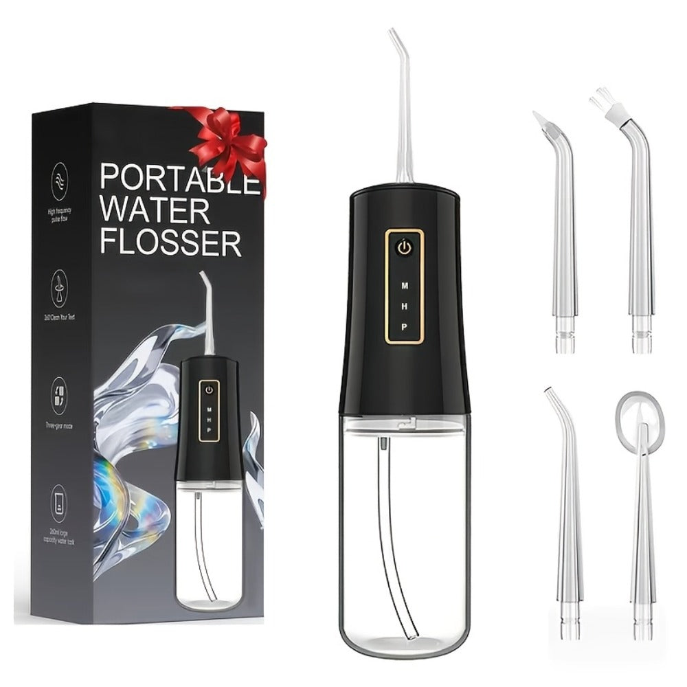 Water Flosser Portable Oral Irrigator with Three Modes, 360-Degree Rotating Nozzle, Four Tips and Three Package Options