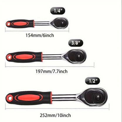 Three-Piece Ratchet Handle Set with 1/4, 3/8 and 1/2-Inch Drives, 72- or 24-Tooth Options Pictured