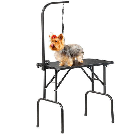 Pet Grooming Table Foldable with Height Adjustable Arm – Non-Slip Waterproof Surface, Folding Legs, Sturdy Metal Frame