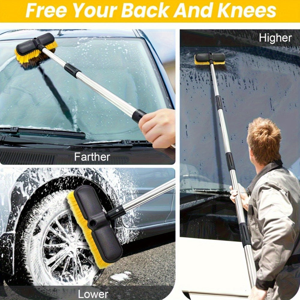 Car Wash Brush Kit with 69" Long Handle – 8-Piece Set with Tire Brush, Squeegee, Chenille Mitt, Detailing Brush & Microfiber Towel for Car