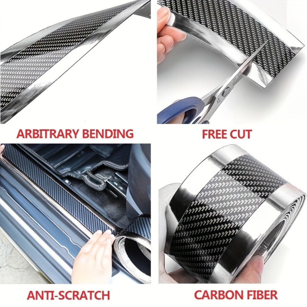 Car Door Guard Scratch Protector 2pcs Carbon Fiber Design – Anti-Scratch Strip for Rearview Mirror & Bumper, Universal Fit in Blue Red Gray