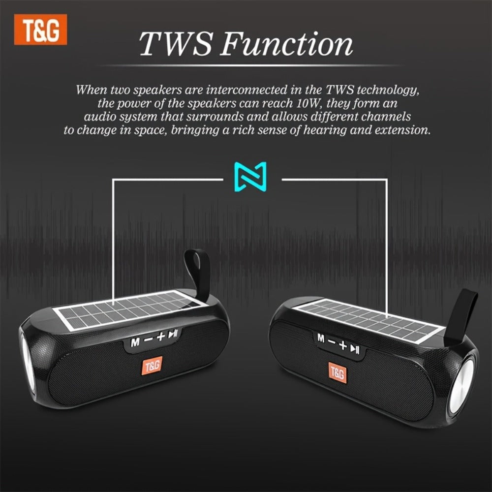 TG182 Solar Powered Bluetooth Speaker, 10W Outdoor Wireless Speaker, 1200mAh Battery, TF Card, FM Radio