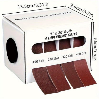 Sandpaper Roll with Dispenser, Aluminum Oxide Multi-Grit Emery Cloth 80-600, 4/5/6 Piece Set, 236 Inch for Wood Metal Glass Woodworking