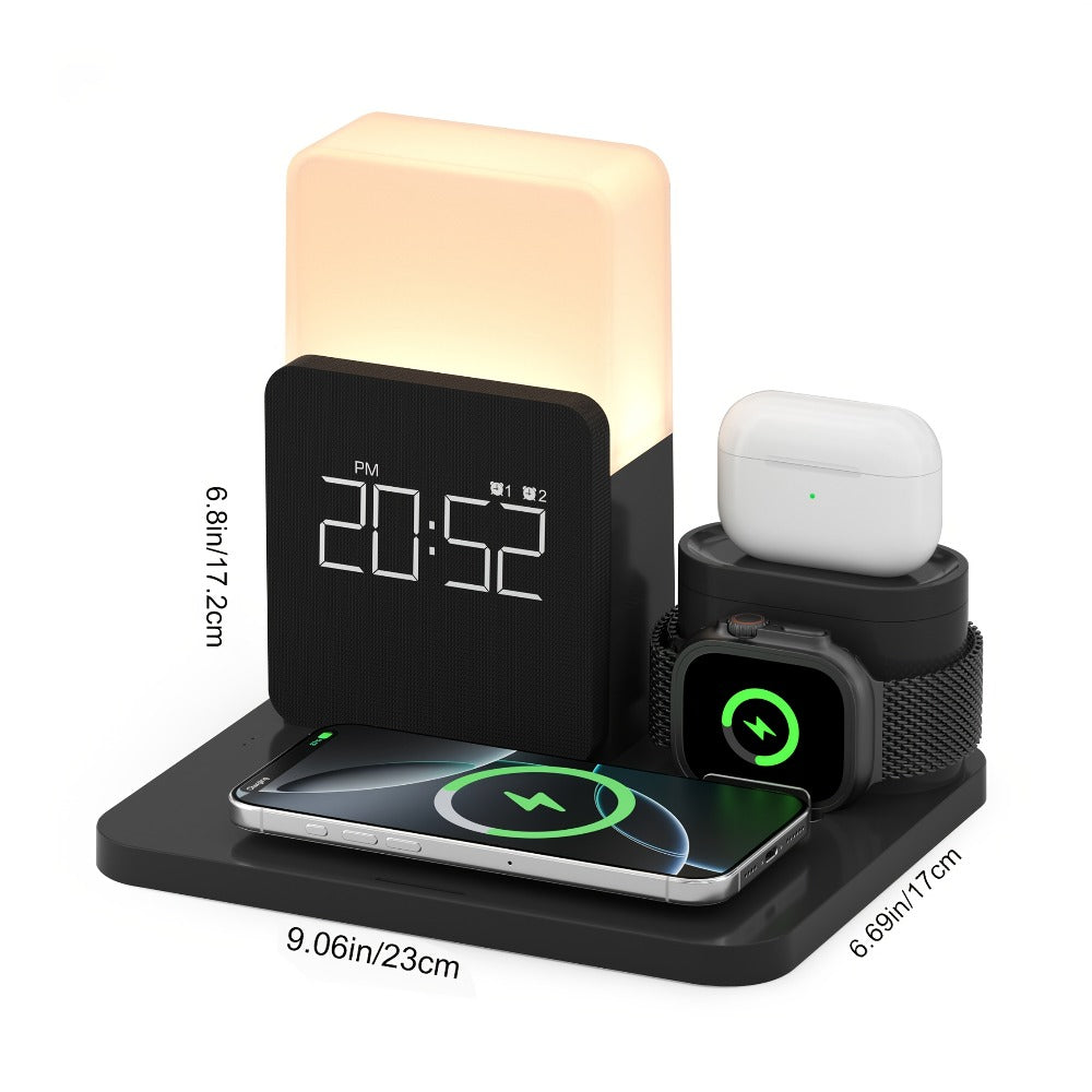 Wireless Charging Station, 3-in-1 Bedside Dock with Alarm Clock for iPhone and Samsung Galaxy Phones