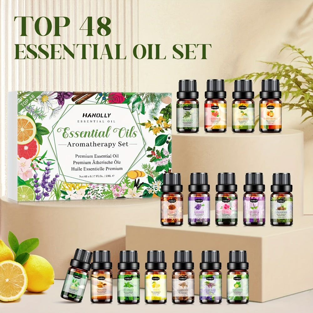 Essential Oil Gift Set with 12, 26, 32 or 48 Five-Milliliter Bottles and Assorted Scent Labels