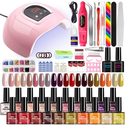 20-Color Gel Nail Polish Kit, Model ZH666-2 with UV LED Lamp, Red-to-Pink Shades, Base Coat and Top Coats