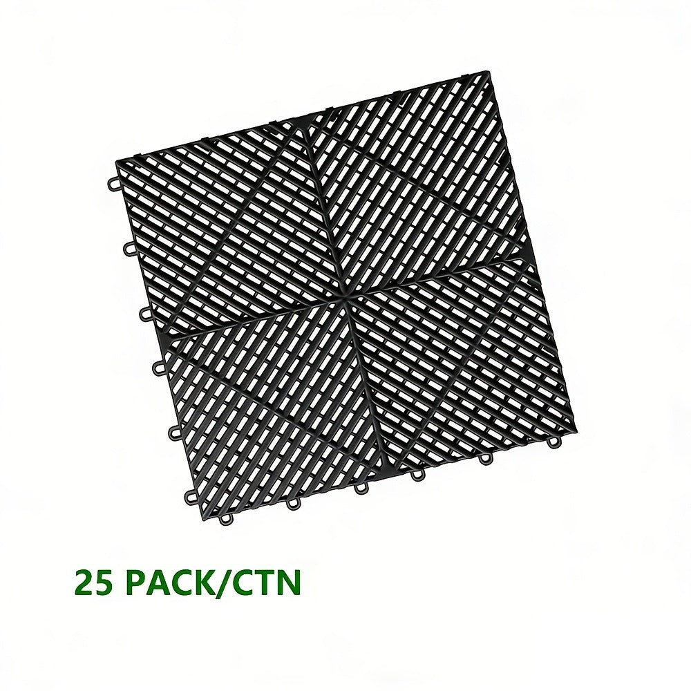 Garage Floor Tiles 25Pcs – Interlocking Plastic Mesh Spliced Floor Mats for Car Wash Auto Detailing Garage Flooring, 5 Colors