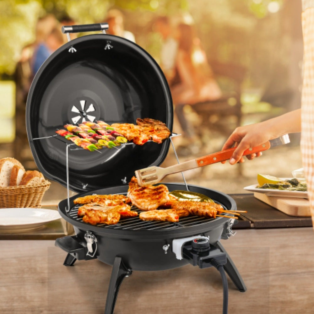 Electric Indoor Grill Smokeless Vertical Design 1.12 SqFt Griddle Warming Rack Adjustable Temp for Grilling, Camping and Outdoor Meals