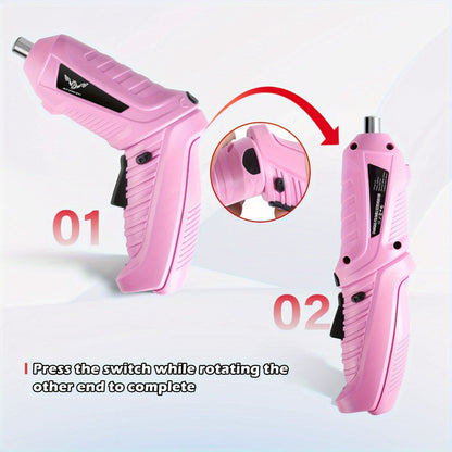 Pink Electric Screwdriver Set 47pcs 3.6V Cordless Drill Screwdriver Rechargeable 3.5Nm Torque for Entryways, Bedrooms and Living Spaces