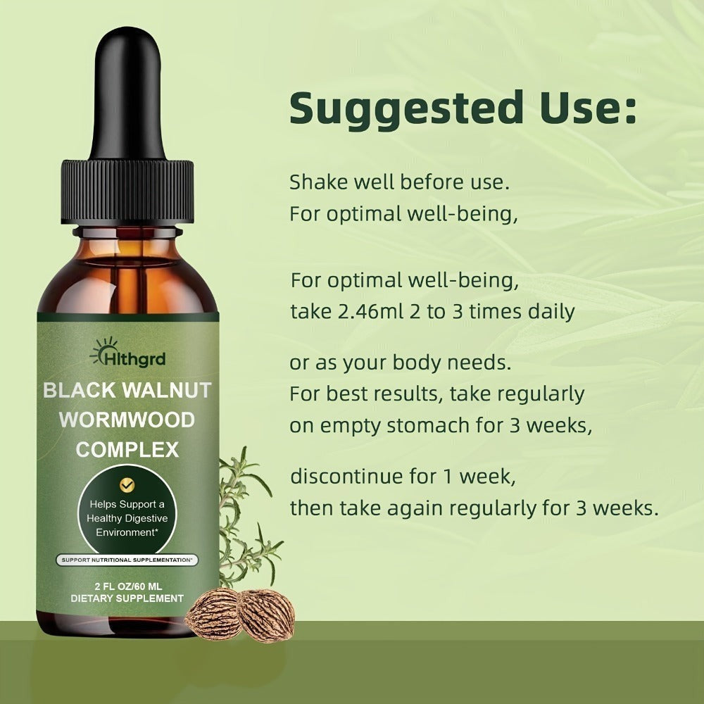 Wormwood Black Walnut Clove Liquid Drops, Herbal Gut Cleanse & Digestive Support Complex with Gentian Root & Tansy