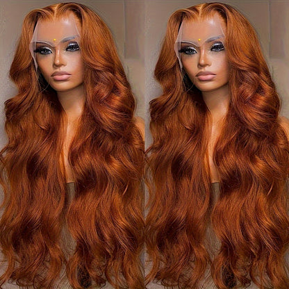 Lace Front Wig Ginger-Orange Body Wave, 24- or 32-Inch Synthetic Style with 13x4 Front and Three Combs