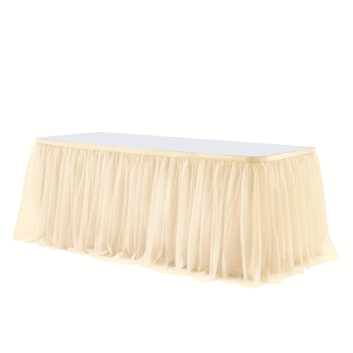 Six-Foot Gathered Tulle Table Skirt with Ten Solid or Multicolor Options for Parties and Events