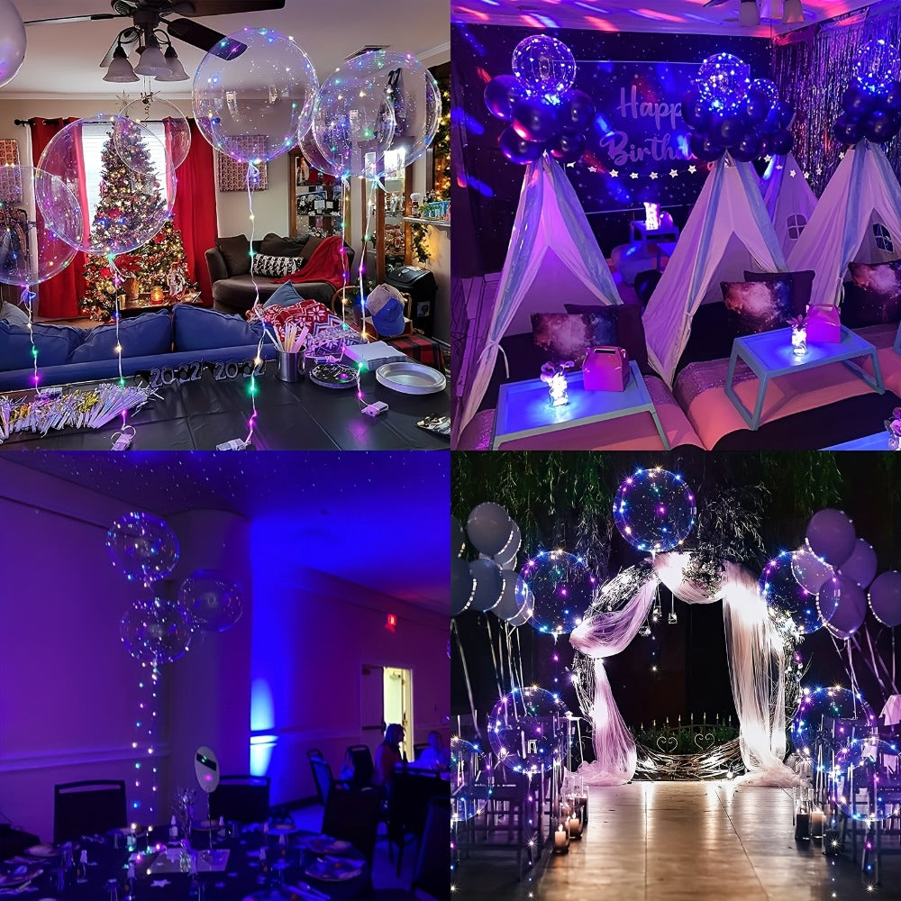 Party Decorations 20-Piece Clear Bobo Balloon Kit with LED String Lights and Six Light Color Options