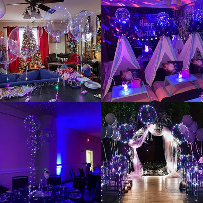 Party Decorations 20-Piece Clear Bobo Balloon Kit with LED String Lights and Six Light Color Options